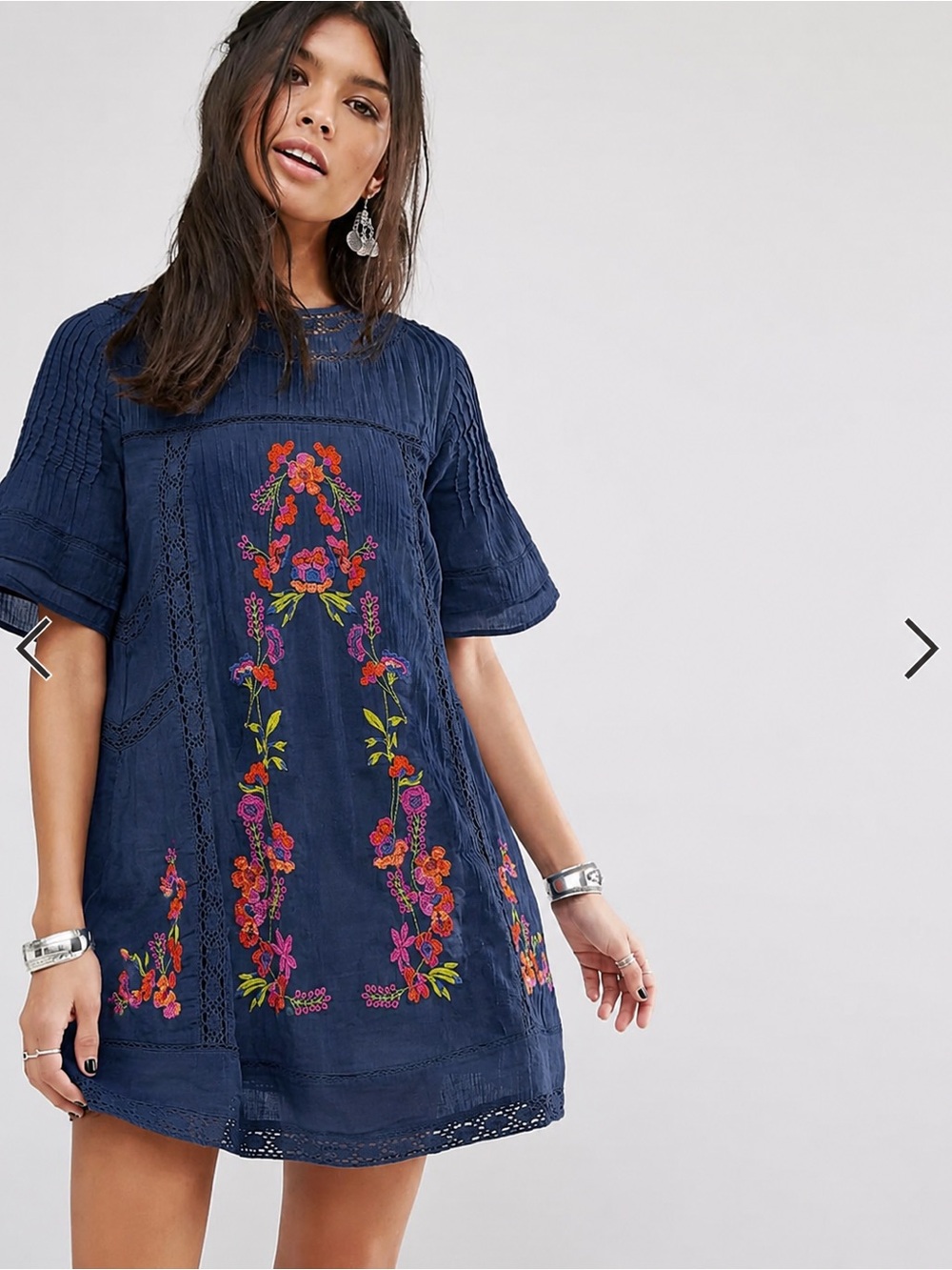 Free People Perfectly Victorian Dress XS Short Sleeve Floral Embroidered Boho